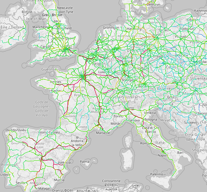 Rail speed map Europe